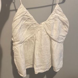 V-neck Gathered Linen Tank